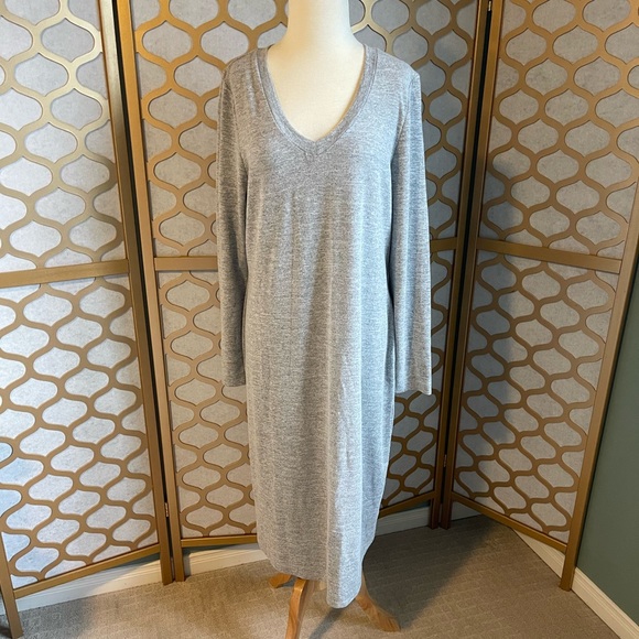 Grey V-Neck Sweater Dress - Picture 1 of 10